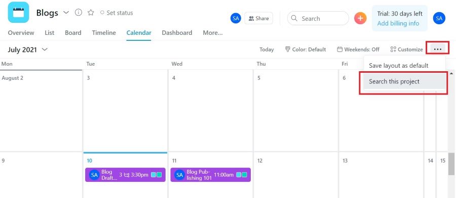 Search this Project option
